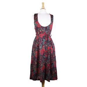Vintage 90s grunge jumper dress paisley red fall witchy academic midi Rayon sz 4